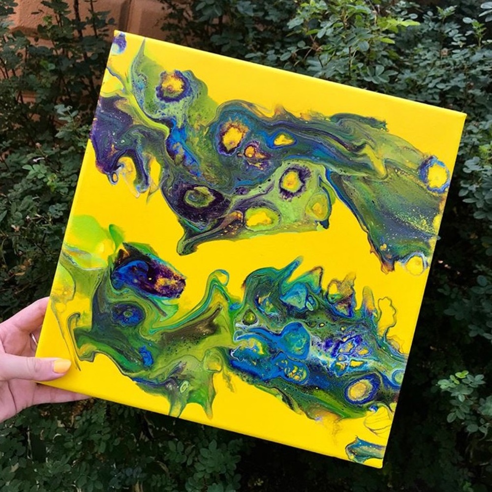 12”x12” Acrylic Pour Painting on Square Canvas